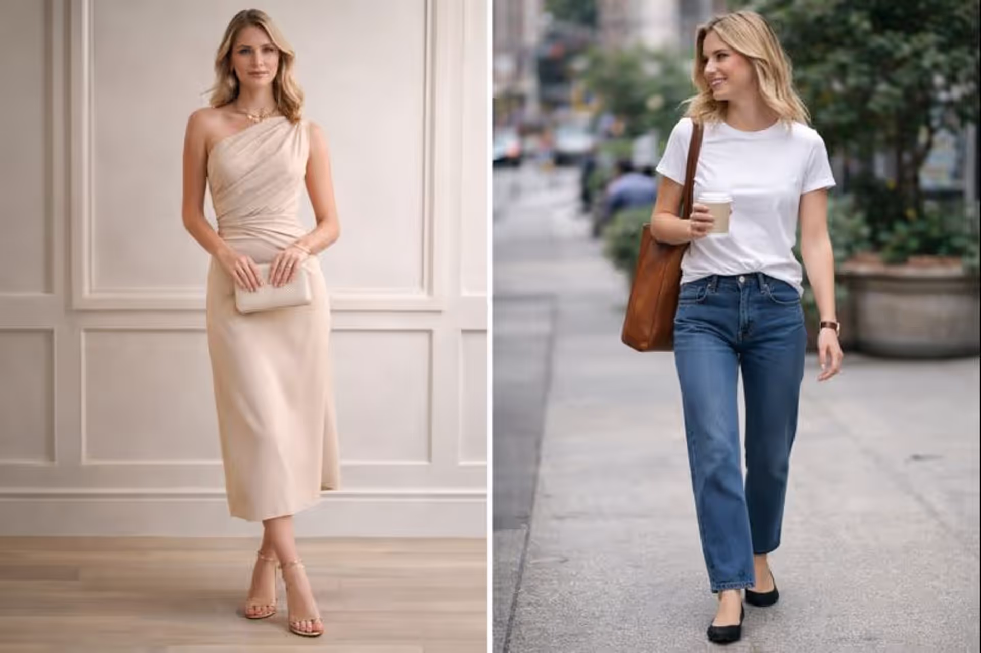 The contrast between styled Instagram content and real daily dressing, showing how the same person approaches fashion for photos versus ordinary life.
